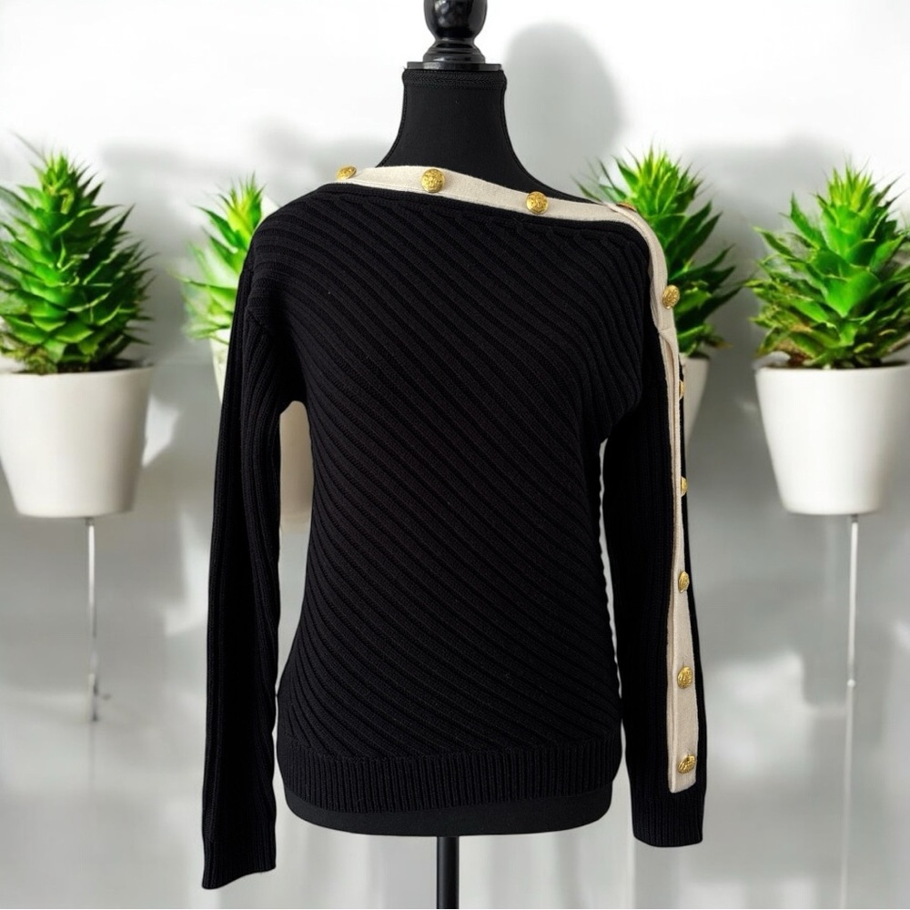 Intermix Wool Blend Sweater – Button Detail, Size S 🖤